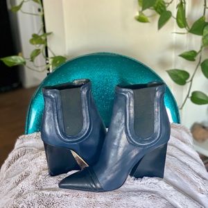 ZARA Leather Navy Ankle Boots NWOT